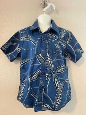 Tanoa Polynesian - Print Navy and White Button Shirt